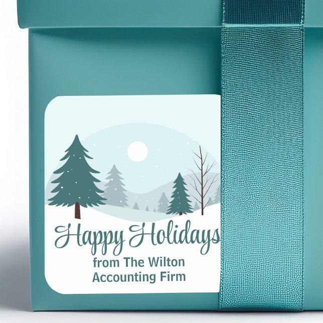 Adesivo Quadrado Festa de Férias de Inverno das Árvores de Natal (Criador carregado)