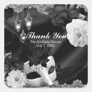 Adesivo Quadrado Festa de Floral e Mascarada de Lugar de Seda Negra