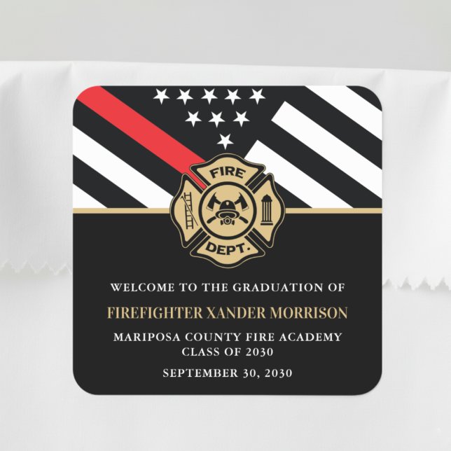 Adesivo Quadrado Festa de formatura da Academia de Bombeiros Bem-vi (Firefighter Fire Academy Graduation Party Welcome Square Sticker)