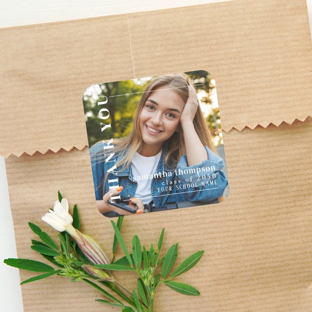 Adesivo Quadrado Festa de formatura de Fotografias Moderna Obrigado (Criador carregado)