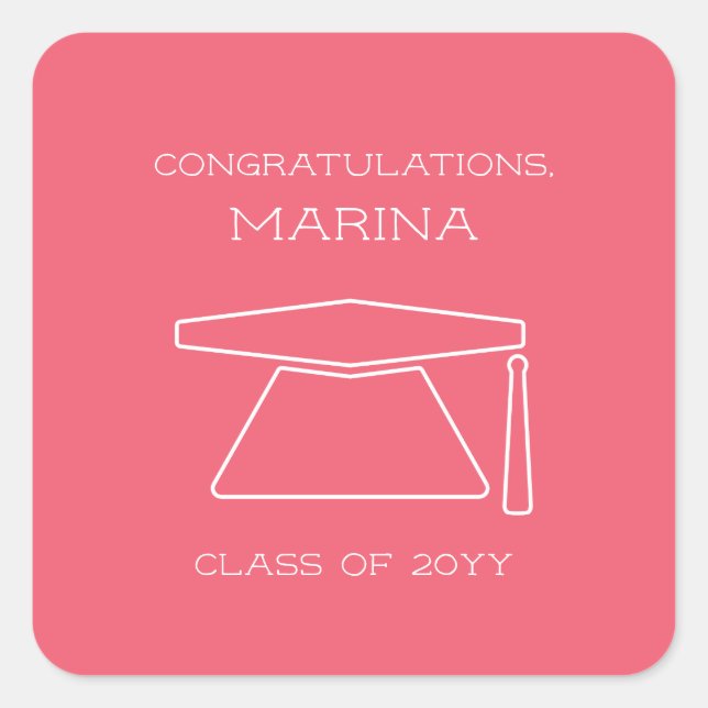 Adesivo Quadrado Festa de formatura rosa personalizada (Frente)