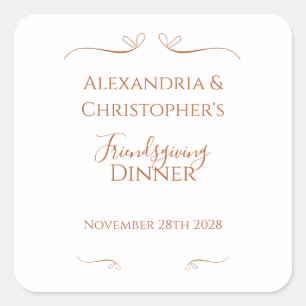 Adesivo Quadrado Festa de Friendsgiving Chic Minimalista