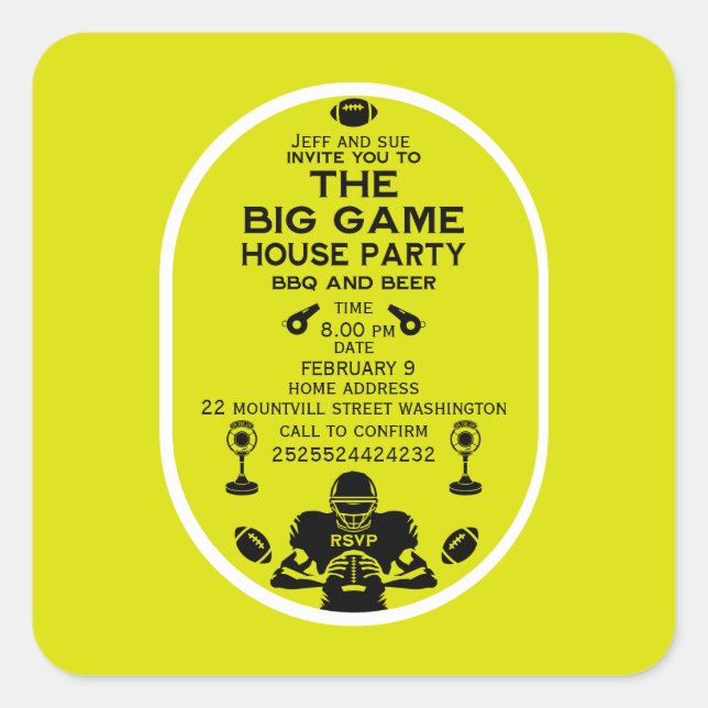 Adesivo Quadrado Festa De Futebol E De Casa De CHURRASCO (Frente)