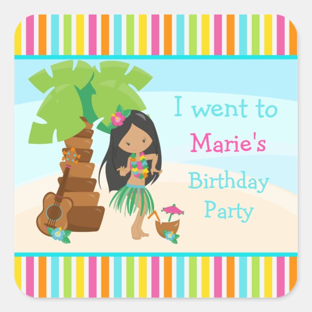 Adesivo Quadrado Festa de Garota Americana da Festa Americana Cute (Frente)