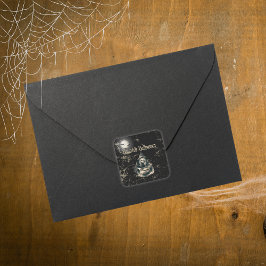 Adesivo Quadrado Festa de Halloween de Bruxas de Casa Assombrada Gó