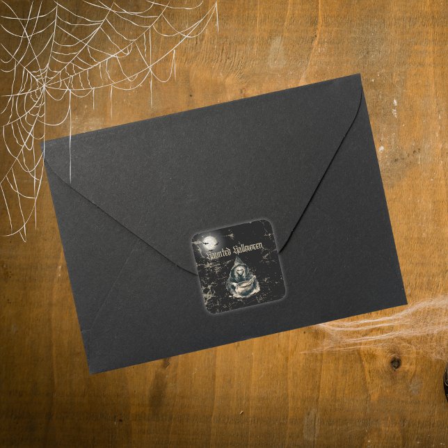 Adesivo Quadrado Festa de Halloween de Bruxas de Casa Assombrada Gó (Criador carregado)