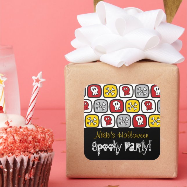 Adesivo Quadrado Festa de Halloween de Cartoon Skulls and Bones Kid (Festa)