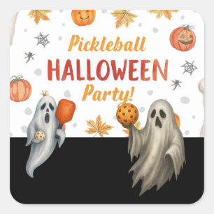 Adesivo Quadrado Festa de Halloween de Pickleball com pá e bola