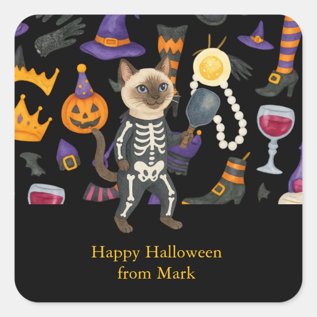 Adesivo Quadrado Festa de halloween de picleball para amantes de ga (Frente)