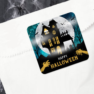 Adesivo Quadrado Festa de Halloween de Spooky Haunted House