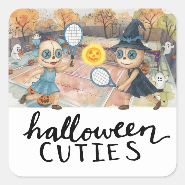 Adesivo Quadrado Festa de Halloween de tênis com tênis e fantasma (Frente)