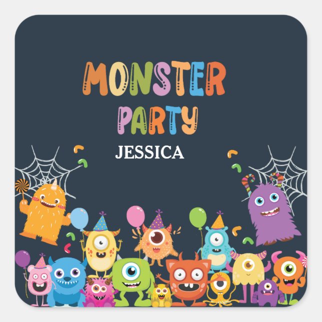 Adesivo Quadrado Festa de Halloween do Monstro das Festas (Frente)