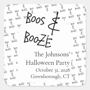Adesivo Quadrado Festa de Halloween Minimal Boos e Bebida Alcoólica