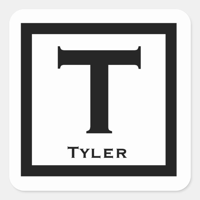 Adesivo Quadrado Festa de Menino Negro, Nome Inicial, de Volta à Es (Frente)