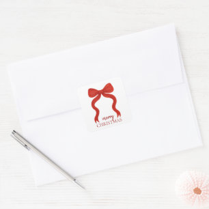 Adesivo Quadrado Festa de Natal com Laço Vermelho Elegante - 