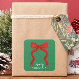 Adesivo Quadrado Festa de Natal com Laço Vermelho Elegante - 