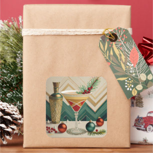Adesivo Quadrado Festa de Natal de Cocktail da Metade do Século Hap