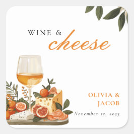 Adesivo Quadrado Festa de Noivado com Vinho e Queijo