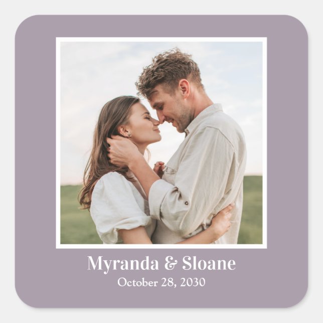 Adesivo Quadrado Festa de noivado de Fotografias Roxo (Frente)