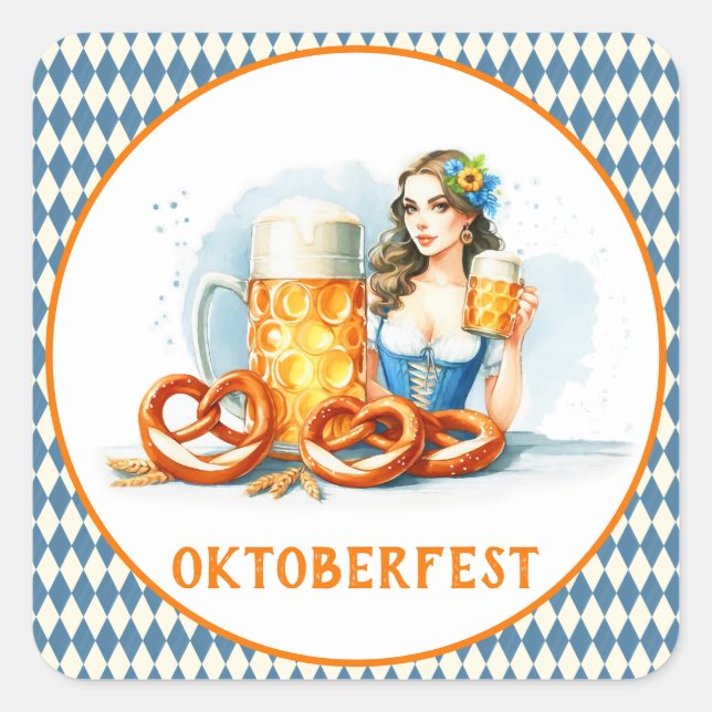Adesivo Quadrado Festa De Oktoberfest Com Cerveja E Pretzels ai (Frente)