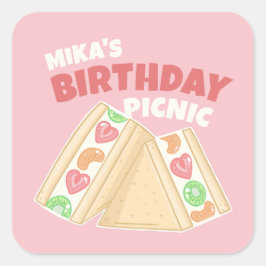 Adesivo Quadrado Festa de Picnic em sanduíche de Fruta branca
