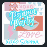 Adesivo Quadrado Festa de Pijama Préppy<br><div class="desc">Um adesivo divertido para a sua festa de pijama preppy! Se você está celebrando um aniversário,  despedida de solteira ou uma noite das meninas,  esses adesivos têm um clima retrô divertido que é fofo e funky.</div>