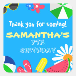 Adesivo Quadrado Festa de piscina Aniversário de Verão