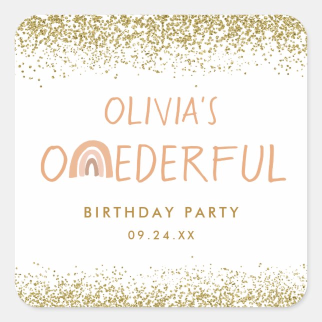 Adesivo Quadrado Festa de primeiro aniversario da Rainbow Onemagnif (Frente)