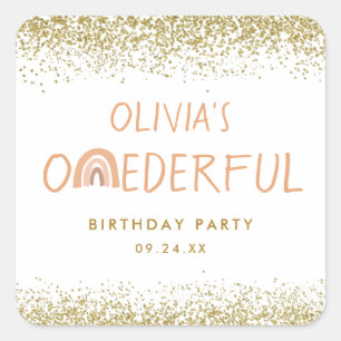 Adesivo Quadrado Festa de primeiro aniversario da Rainbow Onemagnif