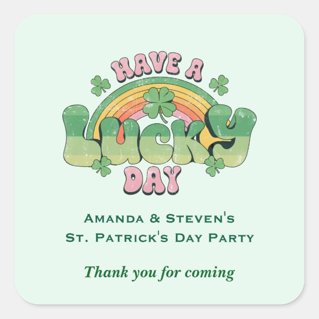 Adesivo Quadrado Festa de tipografia retrô do dia feliz Obrigado (Frente)