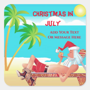 Adesivo Quadrado Festa de Verão do Papai Noel no Natal em Julho