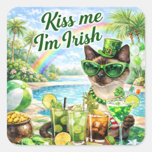Adesivo Quadrado Festa do Dia de São Patrício com Piscina para Gato