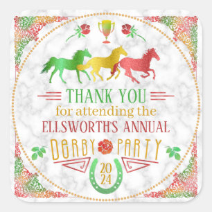 Adesivo Quadrado Festa do Dia Derby da Corrida dos Cavalos Colorida