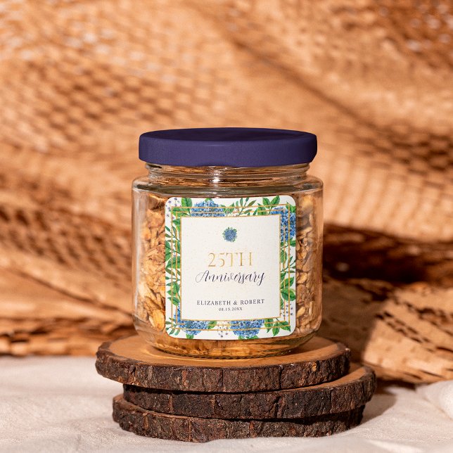 Adesivo Quadrado Festa Dourada de 25 de Casamento de Hydrangea (Criador carregado)