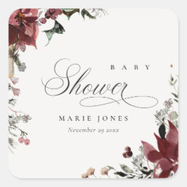 Adesivo Quadrado Festa Dusky Warm Winter Baby Shower Folhagem