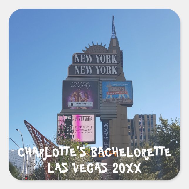 Adesivo Quadrado Festa Em Las Vegas | Nome E Foto Da Bachelorette (Frente)