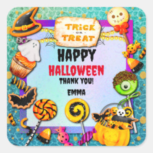 Adesivo Quadrado Festa feliz de Halloween cheia de doces ou travess