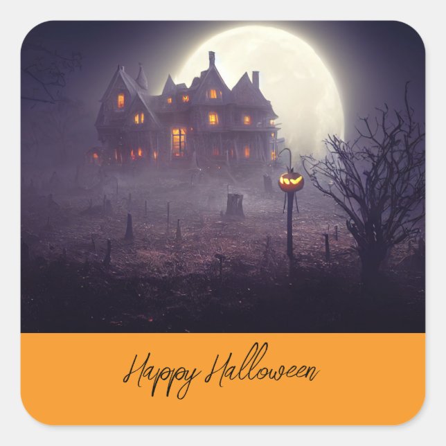 Adesivo Quadrado Festa Feliz de Halloween Spooky (Frente)