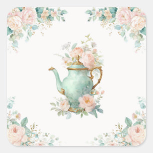 Adesivo Quadrado Festa Floral Romântica Vintage Shabby Chic de Rosa