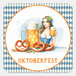 Adesivo Quadrado Festa Oktoberfest com cerveja e pretzels ai