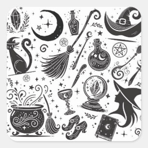Adesivo Quadrado Festa Pagã Wiccan Caprichosa de Bruxa Mágica