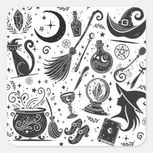 Adesivo Quadrado Festa Pagã Wiccan Caprichosa de Bruxa Mágica