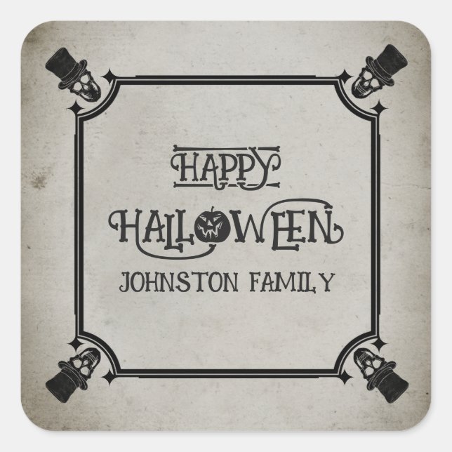 Adesivo Quadrado Festa Spookeen Vintage Skull Skeleton (Frente)