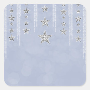 Adesivo Quadrado Festa Sweet 16 Baby Blue e Estrelas com Purpurina 