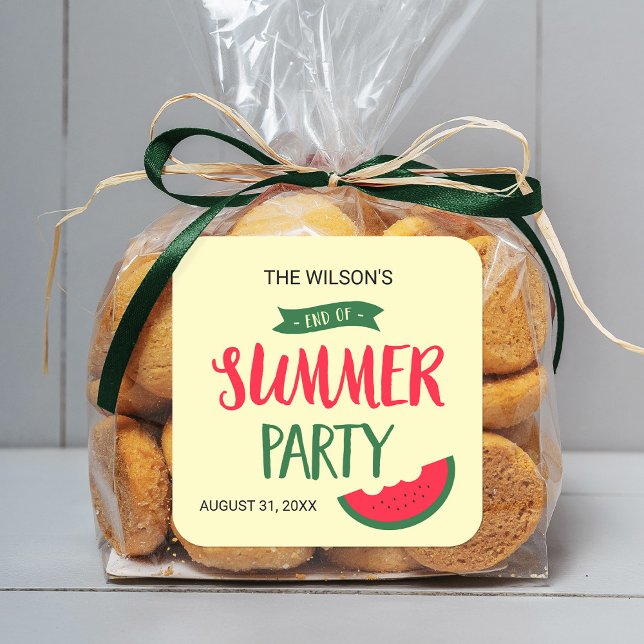 Adesivo Quadrado Festa Vermelha de Melancia Verde Final do Verão (Criador carregado)