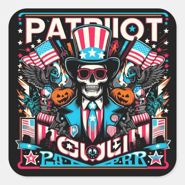 Adesivo Quadrado Festival Americano do Espírito em Estilo de Arte P (Frente)