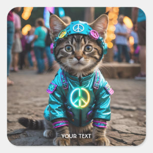 Adesivo Quadrado Festival de Gatos de Hippie Fantasy