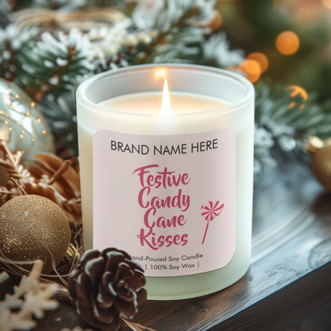 Adesivo Quadrado Festive Candy Cane Kisses | Modern Candle Labels (Criador carregado)