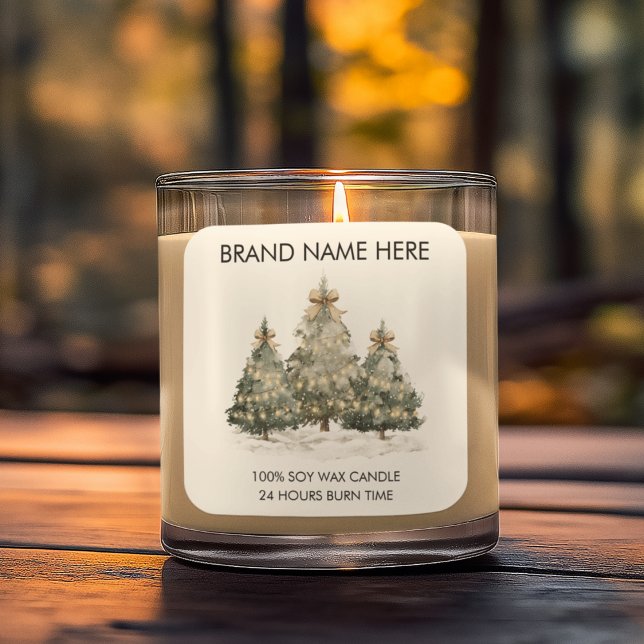Adesivo Quadrado Festive Christmas Trees | Modern Candle Labels (Criador carregado)