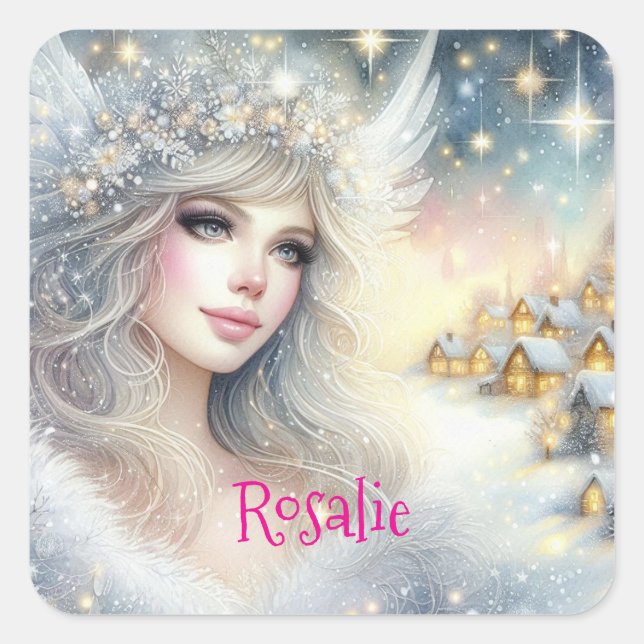 Adesivo Quadrado Festive White Watercolor Ethereal Frost Snow Angel (Frente)